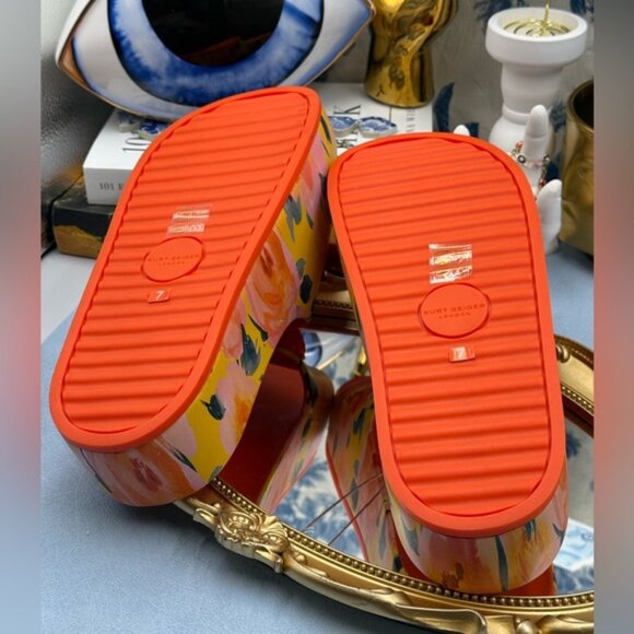 🆕 KURT GEIGER LONDON 🧿 NWOB Eagle Chunky Rubber Slide, Orange Floral, Sz US 7 - Picture 14 of 14